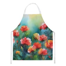 Ohio Scarlet Carnations in Watercolor Apron Cooking Kitchen Server Baking Crafts Gardening for Adult Women Men, Unisex, Large, Multicolor