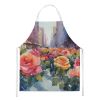 New York Roses in Watercolor Apron Cooking Kitchen Server Baking Crafts Gardening for Adult Women Men, Unisex, Large, Multicolor