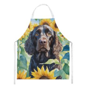 American Water Spaniel in Sunflowers Apron Cooking Kitchen Server Baking Crafts Gardening for Adult Women Men, Unisex, Large, Multicolor