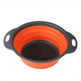 1pc Silicone Folding Drain Basket Fruit Vegetable Washing Basket Foldable Strainer Colander Collapsible Drainer Kitchen Storage Tool (Color: Orange2, size: small)