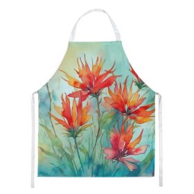 Wyoming Indian Paintbrush in Watercolor Apron Cooking Kitchen Server Baking Crafts Gardening for Adult Women Men, Unisex, Large, Multicolor (Default: Default)