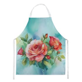 Oklahoma Roses in Watercolor Apron Cooking Kitchen Server Baking Crafts Gardening for Adult Women Men, Unisex, Large, Multicolor (Default: Default)