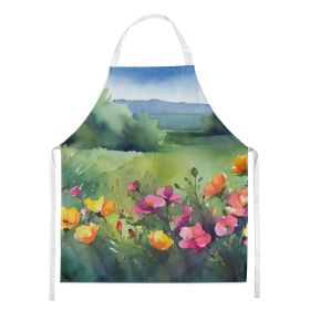 North Dakota Wild Prairie Roses in Watercolor Apron Cooking Kitchen Server Baking Crafts Gardening for Adult Women Men, Unisex, Large, Multicolor (Default: Default)