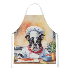 Boston Terrier The Chef Apron Cooking Kitchen Server Baking Crafts Gardening for Adult Women Men, Unisex, Large, Multicolor (Default: Default)