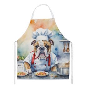 English Bulldog The Chef Apron Cooking Kitchen Server Baking Crafts Gardening for Adult Women Men, Unisex, Large, Multicolor (Default: Default)